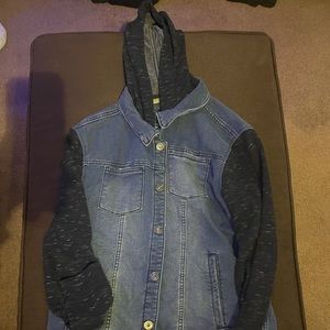 Blue and black kids denim hooded jacket